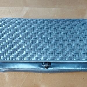 Judith Leiber Woven Silver Grey Satin Clutch